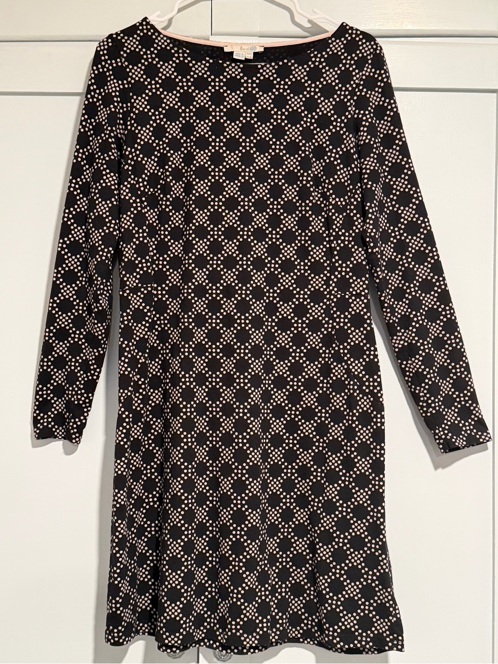 Boden Black Dress with Cream Dot Lattice